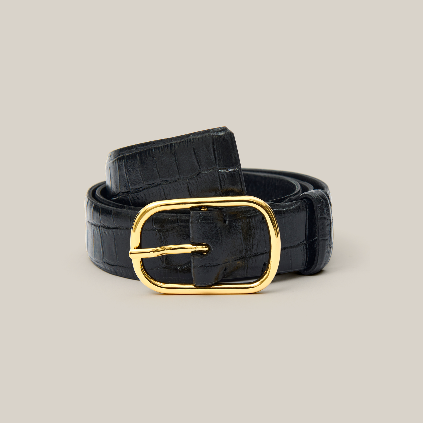 Cinto Croco Preto com Fivela Dourada