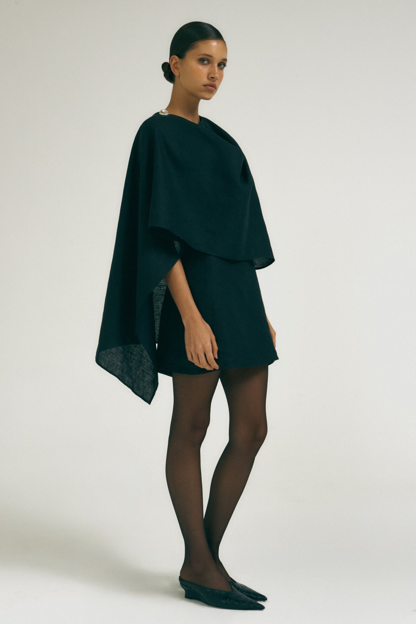 Vestido Xale Preto – 100% Linho