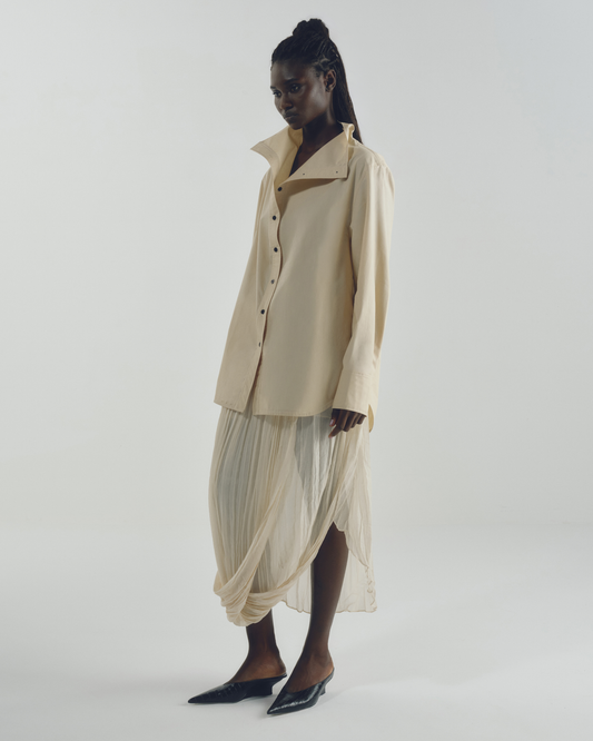 Camisa Oversized Gola Alta Bege