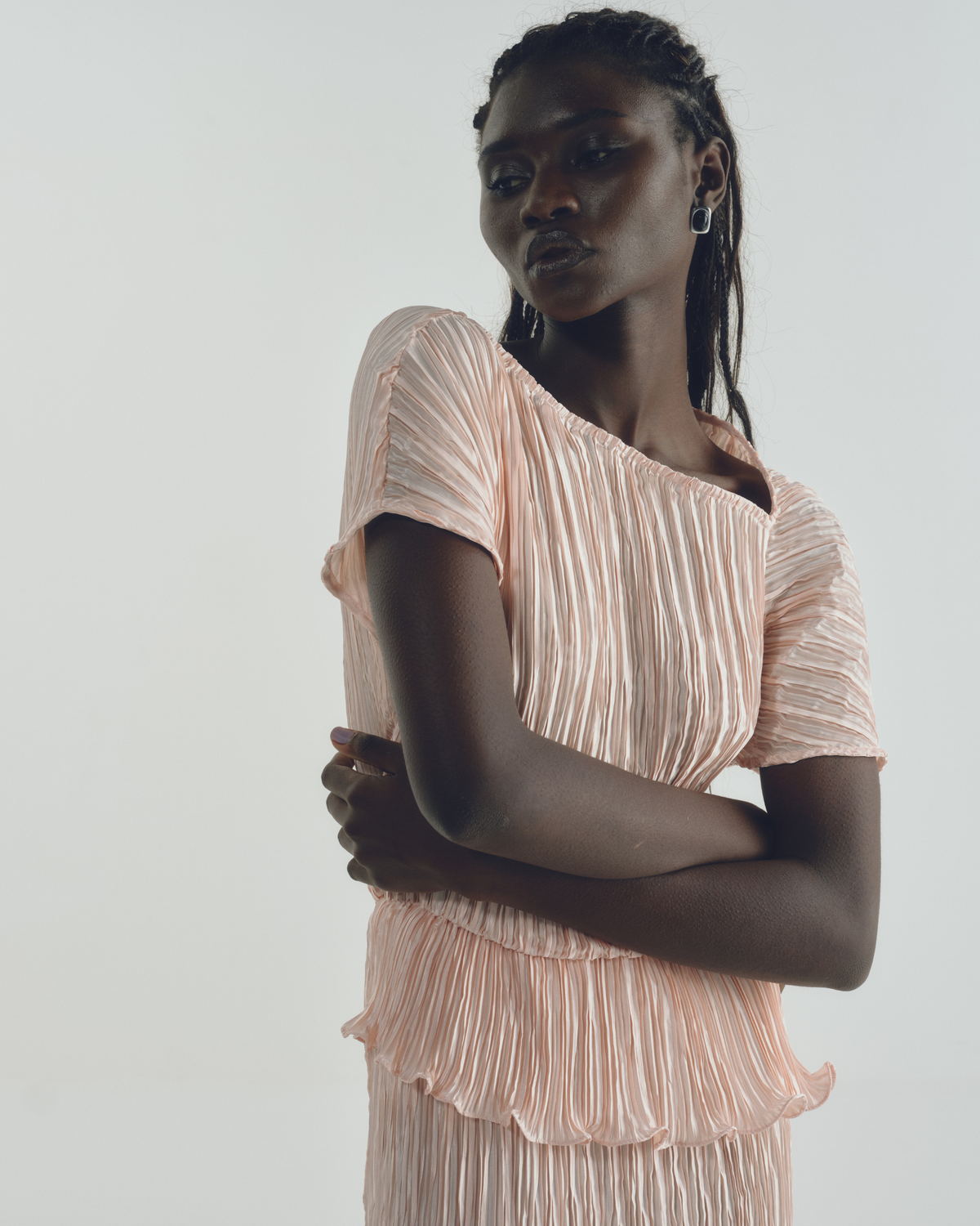 Vestido Escultural Plissado Rosé