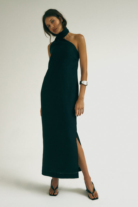 Vestido Cachecol Preto – 100% Linho
