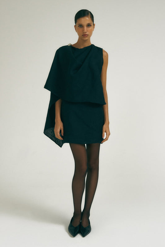 Vestido Xale Preto – 100% Linho