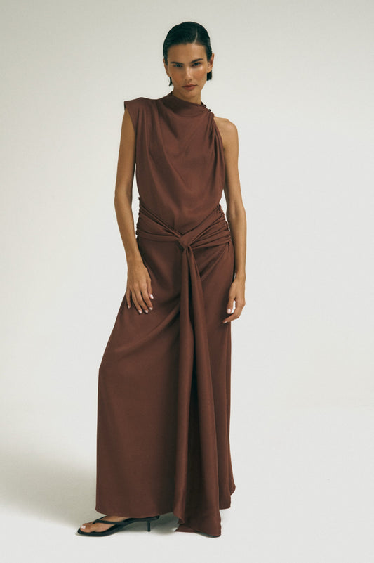 Vestido Assimétrico Marrom